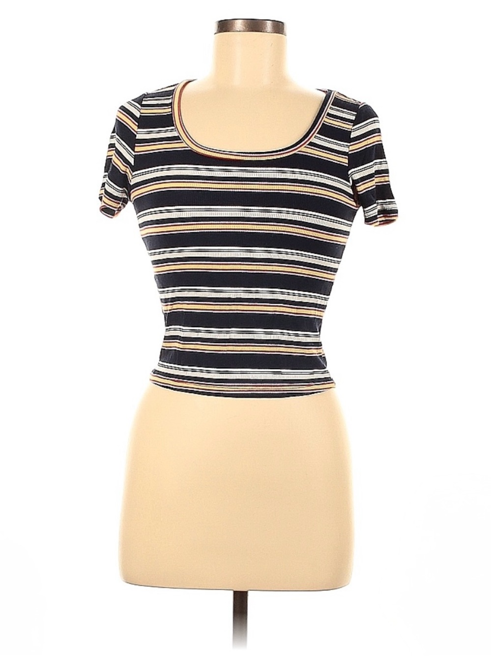 Garage Striped Scoop Crop Top in Navy, Red, and Yellow